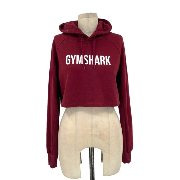 Gymshark Training Cropped Logo Hoodie Maroon Red Burgundy Size Small‎ - Picture 1 of 9